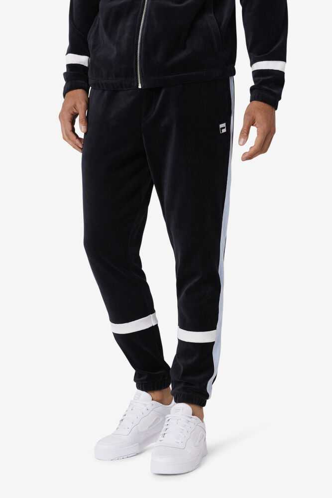 Black White Men's FILA Ravid Velour Pants | USA-053297