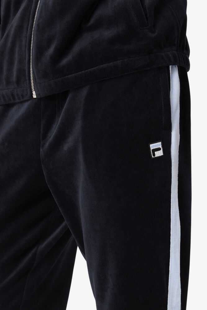 Black White Men's FILA Ravid Velour Pants | USA-053297