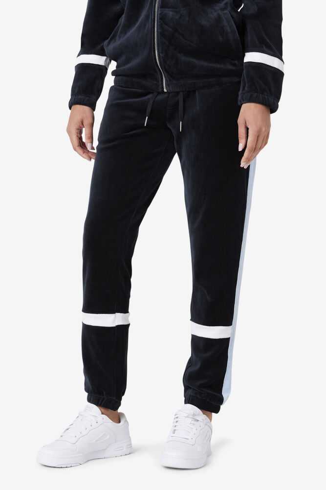 Black White Men's FILA Ravid Velour Pants | USA-053297