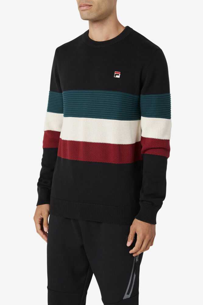 Black White Men's FILA Willkie Sweatshirt | USA-014398