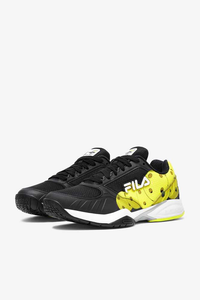 Black White Yellow Men's FILA Volley Zone Pickleball Shoes | USA-16111