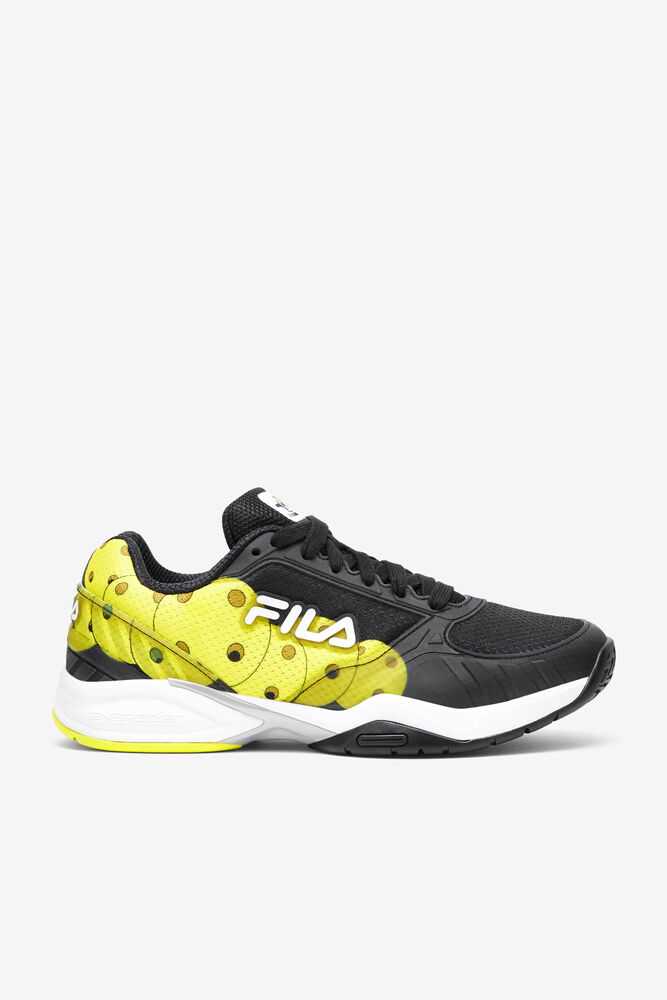 Black White Yellow Men\'s FILA Volley Zone Pickleball Shoes | USA-16111