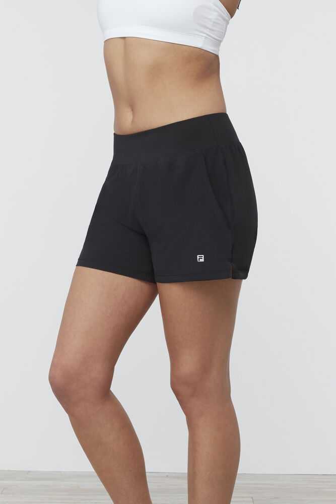 Black Women's FILA Double Layer Tennis Shorts | USA-15166