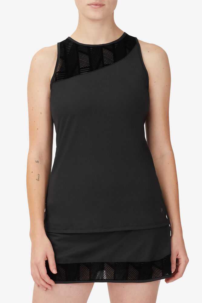 Black Women's FILA Slice Tennis Tank Top | USA-15270