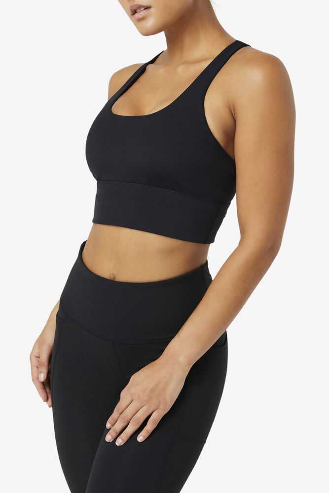 Black Women's FILA Uplift Cross Back Sport Bra | USA-15462