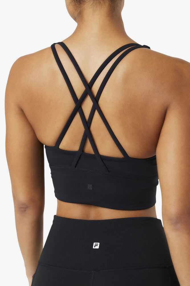 Black Women's FILA Uplift Cross Back Sport Bra | USA-15462