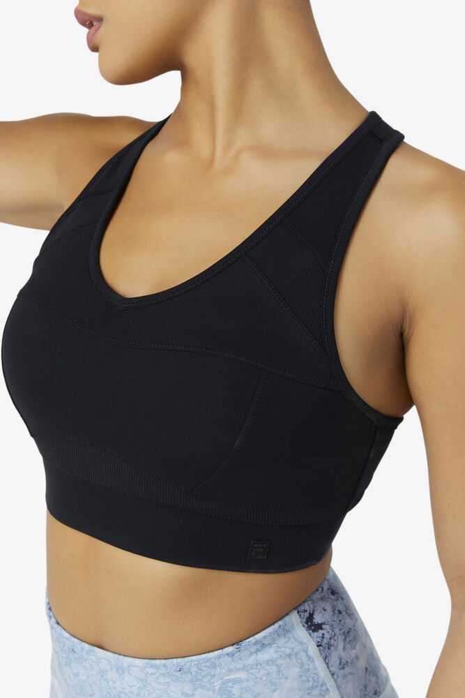 Black Women's FILA Uplift Racerback Sport Bra | USA-15442