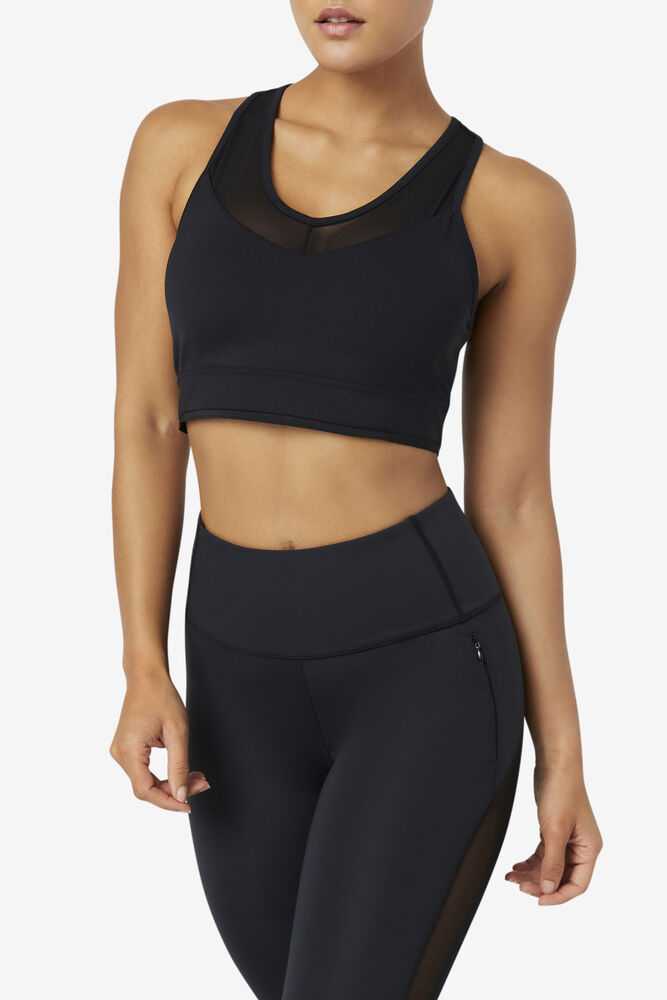 Black Women's FILA Uplift Racerback Sport Bra | USA-15465