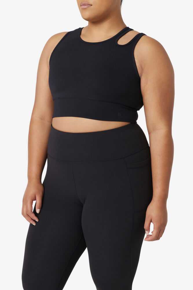 Black Women's FILA Uplift Slice Crop Sport Bra | USA-15452