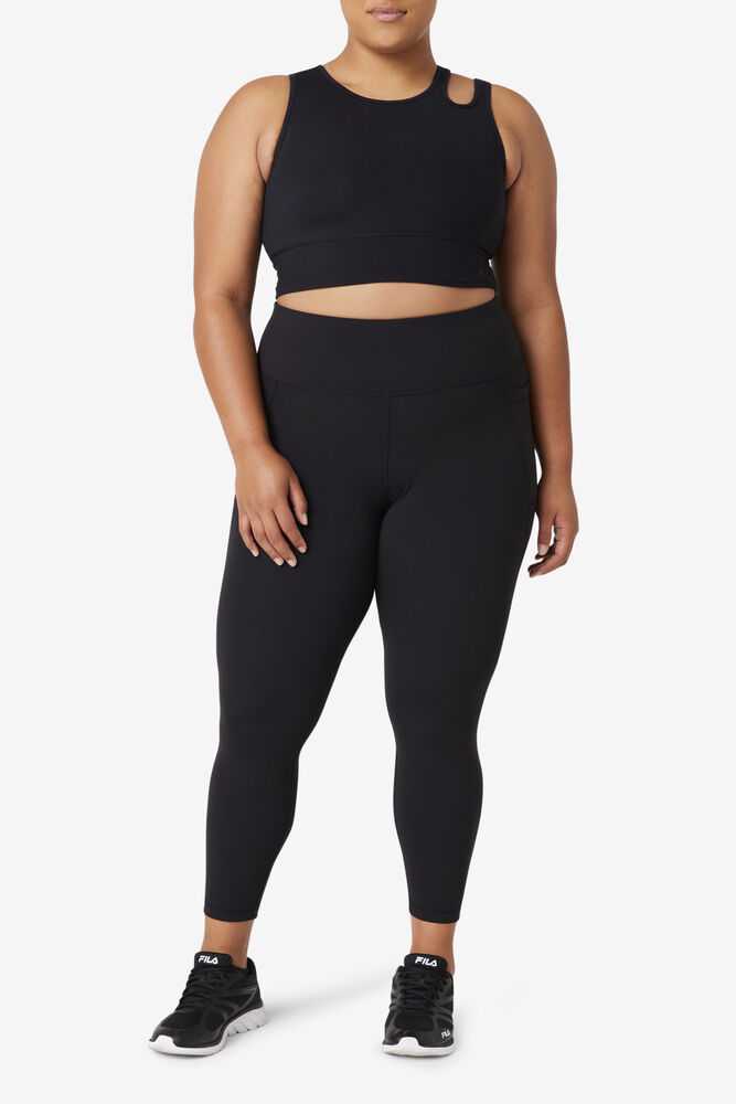 Black Women's FILA Uplift Slice Crop Sport Bra | USA-15452