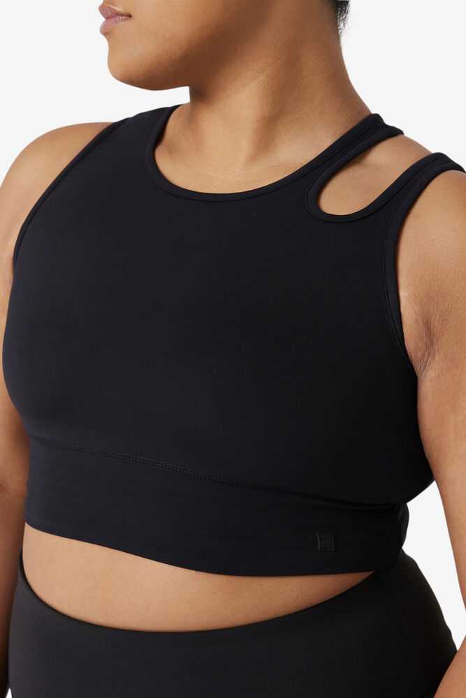 Black Women's FILA Uplift Slice Crop Sport Bra | USA-15452