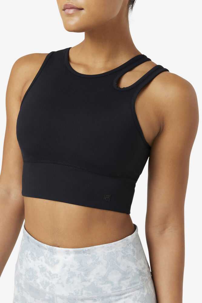 Black Women's FILA Uplift Slice Crop Sport Bra | USA-15469