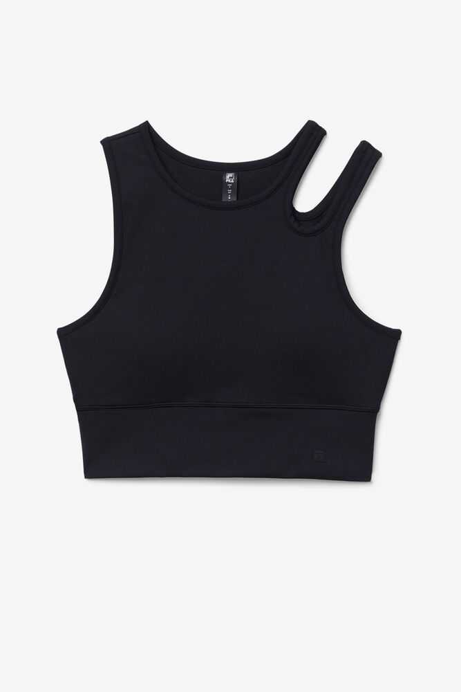 Black Women\'s FILA Uplift Slice Crop Sport Bra | USA-15469