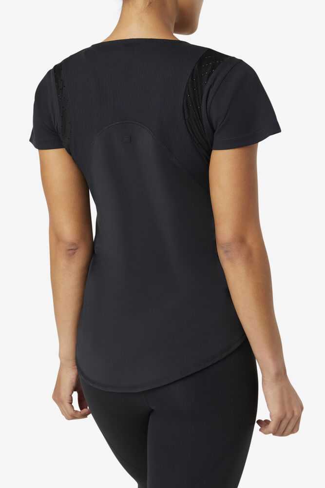 Black Women's FILA Uplift Textured Workout Shirts | USA-15409