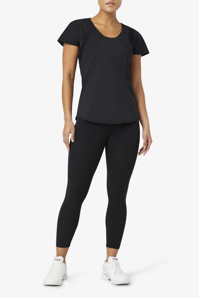 Black Women's FILA Uplift Textured Workout Shirts | USA-15409