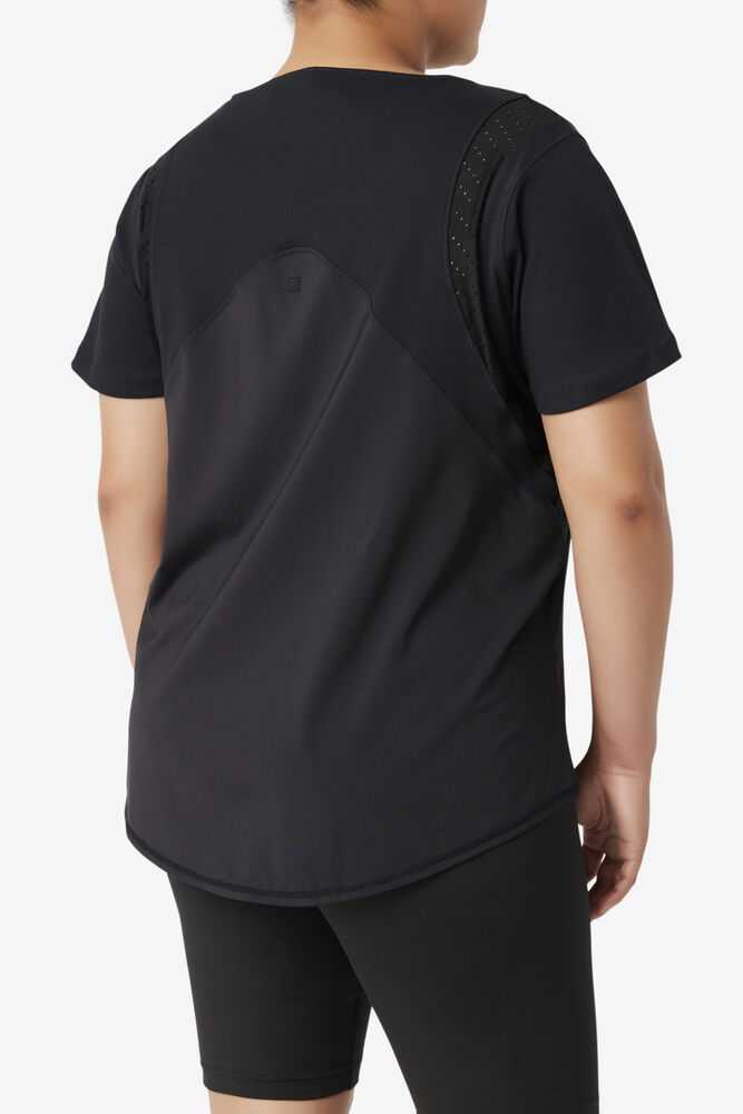 Black Women's FILA Uplift Textured Workout Shirts | USA-15420