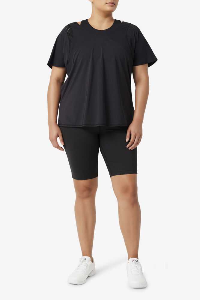 Black Women's FILA Uplift Textured Workout Shirts | USA-15420