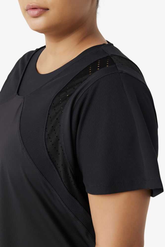 Black Women's FILA Uplift Textured Workout Shirts | USA-15420