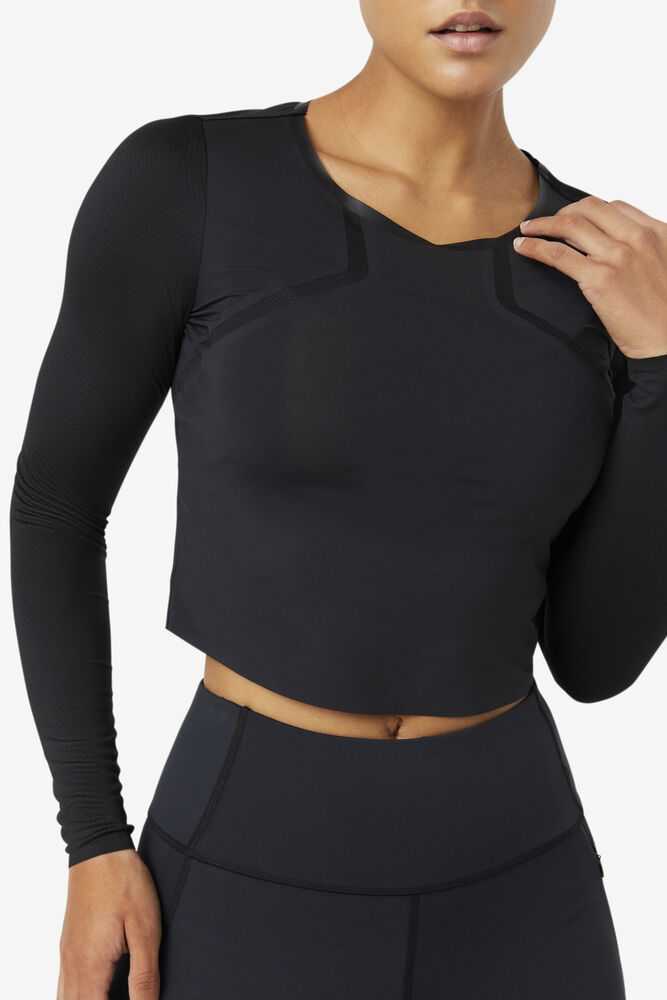 Black Women's FILA Uplift Workout Shirts | USA-15400