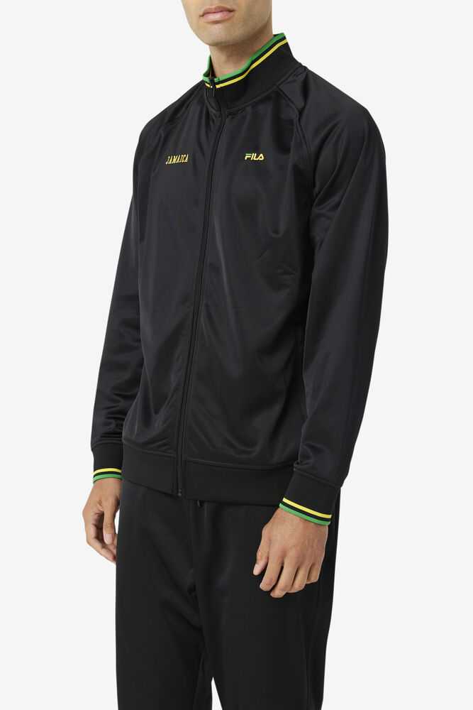 Black Yellow Green Men's FILA Jamaica Track Jackets | USA-135046