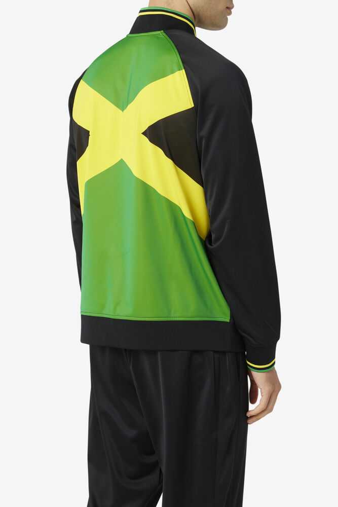 Black Yellow Green Men's FILA Jamaica Track Jackets | USA-135046