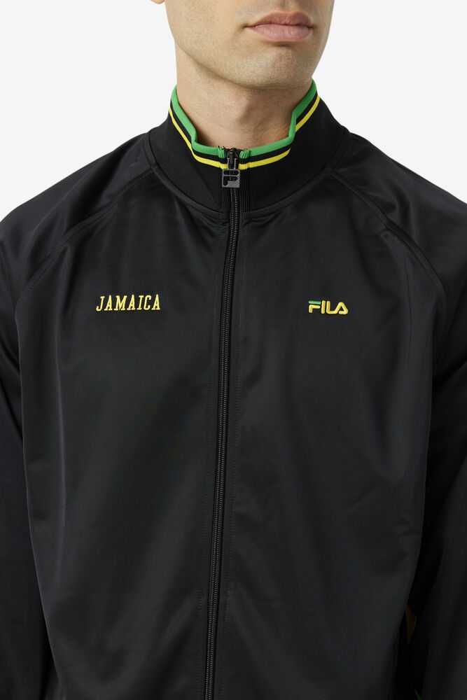 Black Yellow Green Men's FILA Jamaica Track Jackets | USA-135046