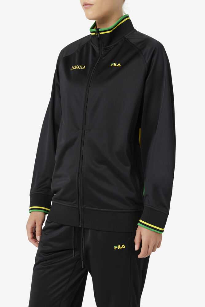 Black Yellow Green Men's FILA Jamaica Track Jackets | USA-135046