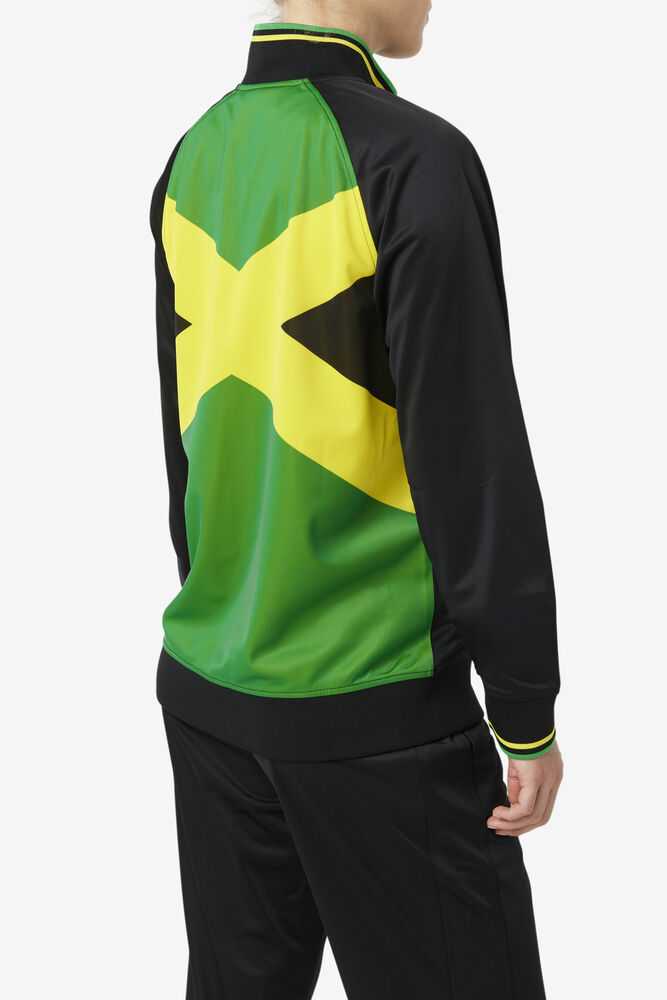 Black Yellow Green Men's FILA Jamaica Track Jackets | USA-135046