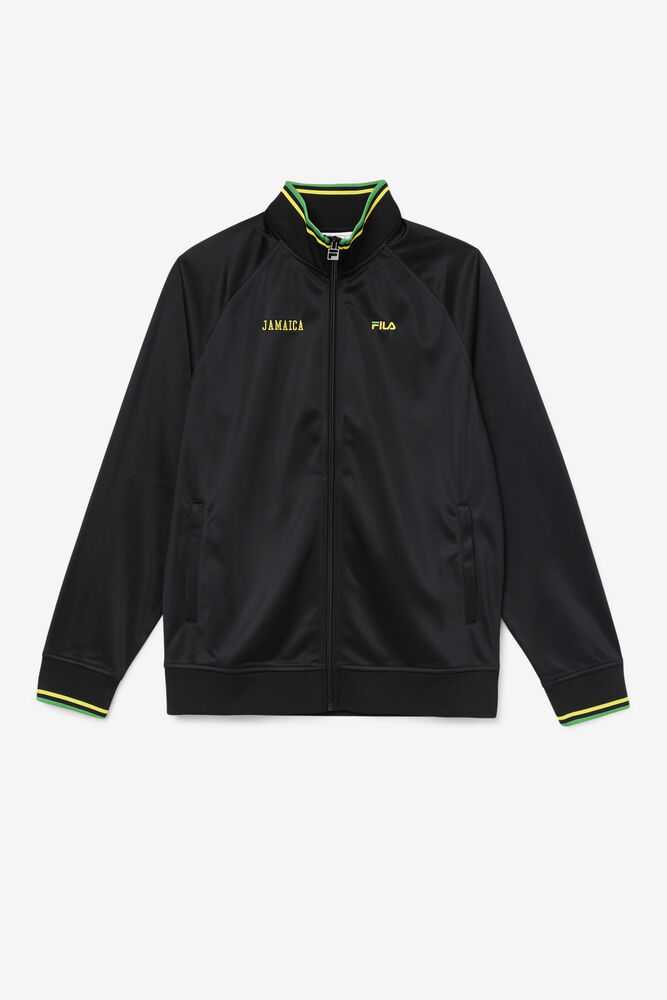 Black Yellow Green Men\'s FILA Jamaica Track Jackets | USA-135046