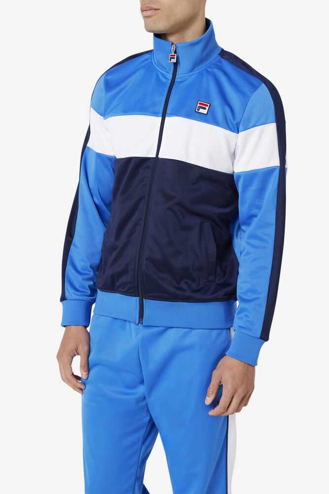 Blue Navy White Men's FILA Assembly Track Jackets | USA-857934