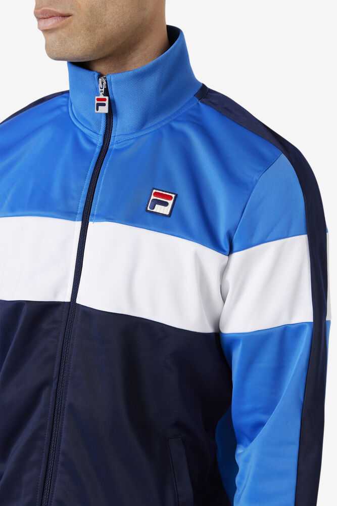 Blue Navy White Men's FILA Assembly Track Jackets | USA-857934