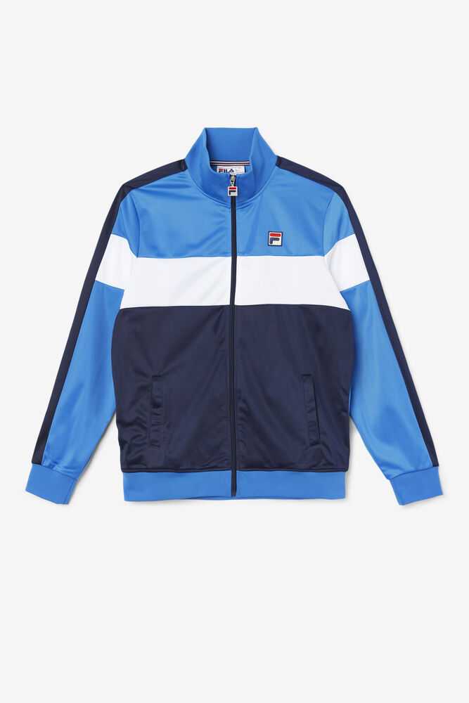 Blue Navy White Men\'s FILA Assembly Track Jackets | USA-857934