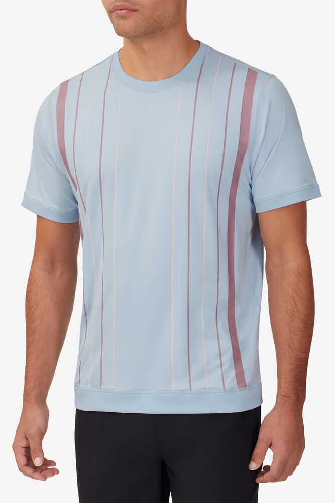 Blue Stripes Men's FILA Back Spin Tennis Shirts | USA-16044