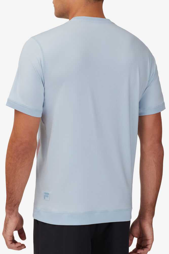 Blue Stripes Men's FILA Back Spin Tennis Shirts | USA-16044