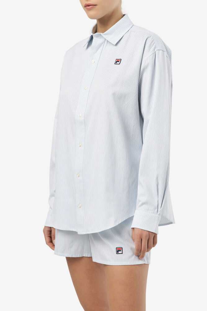 Blue White Women's FILA Ariella Dress Shirt | USA-15754