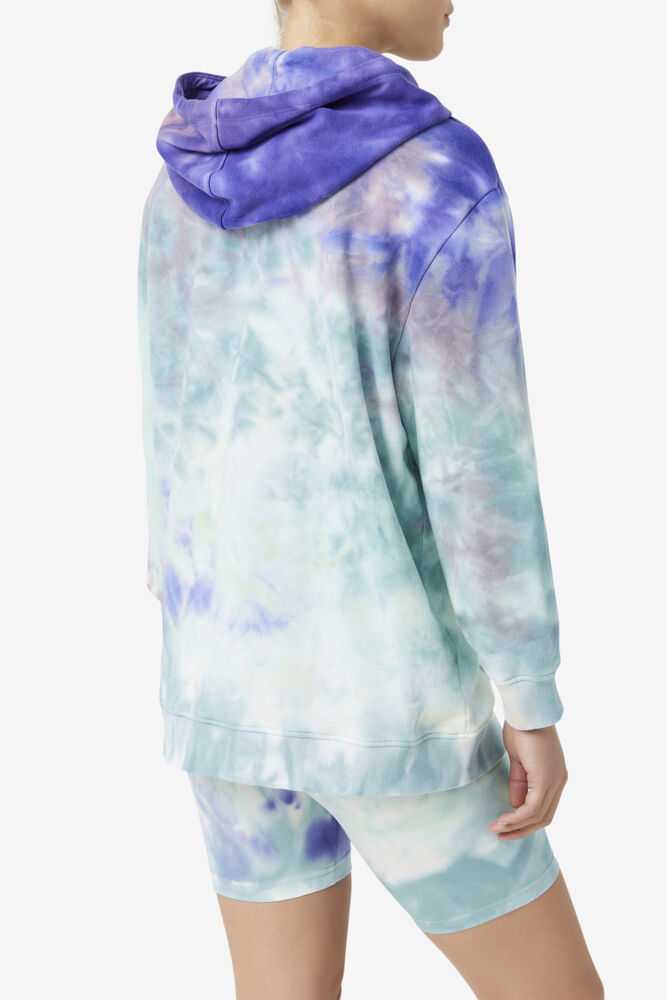 Blue Women's FILA Aerolynn Tie Dye Hoodie | USA-15678