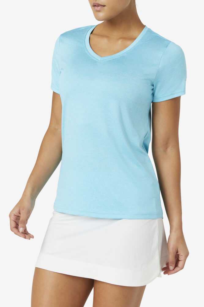 Blue Women's FILA Pickleball Silky V-neck T-shirts | USA-15316