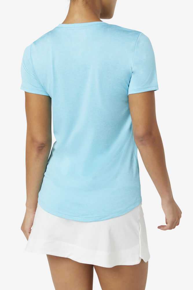 Blue Women's FILA Pickleball Silky V-neck T-shirts | USA-15316