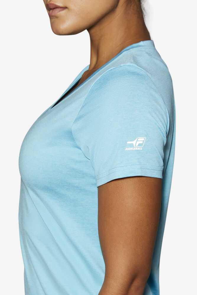 Blue Women's FILA Pickleball Silky V-neck T-shirts | USA-15316