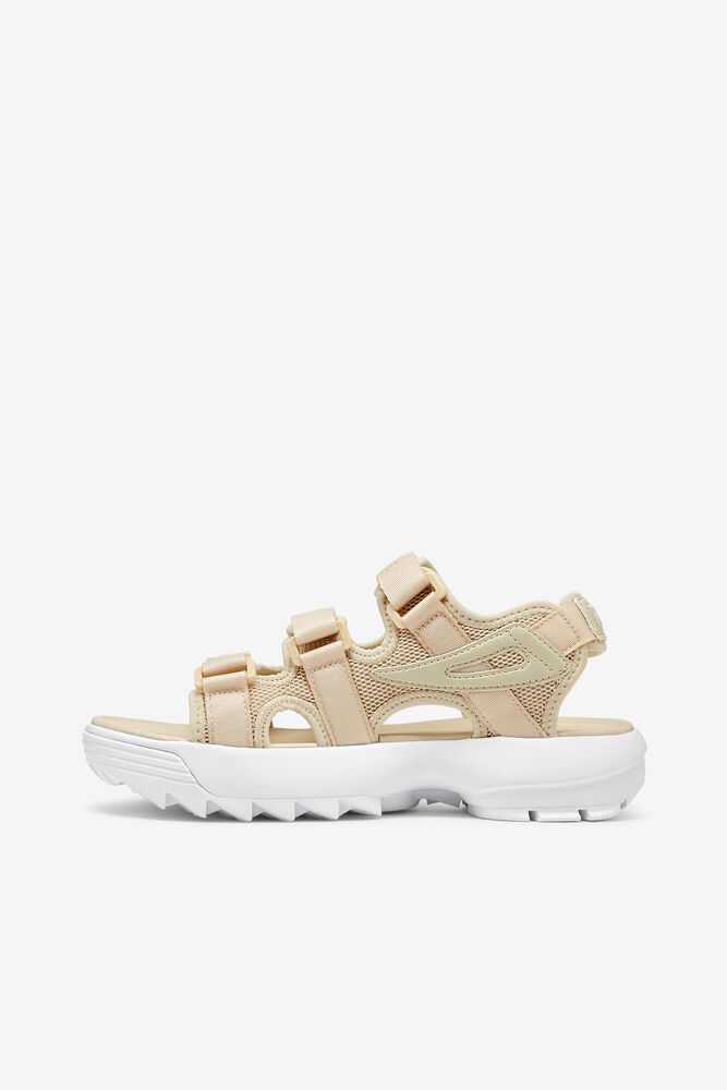 Brown white Women's FILA Disruptor Slide Sandals | USA-15756