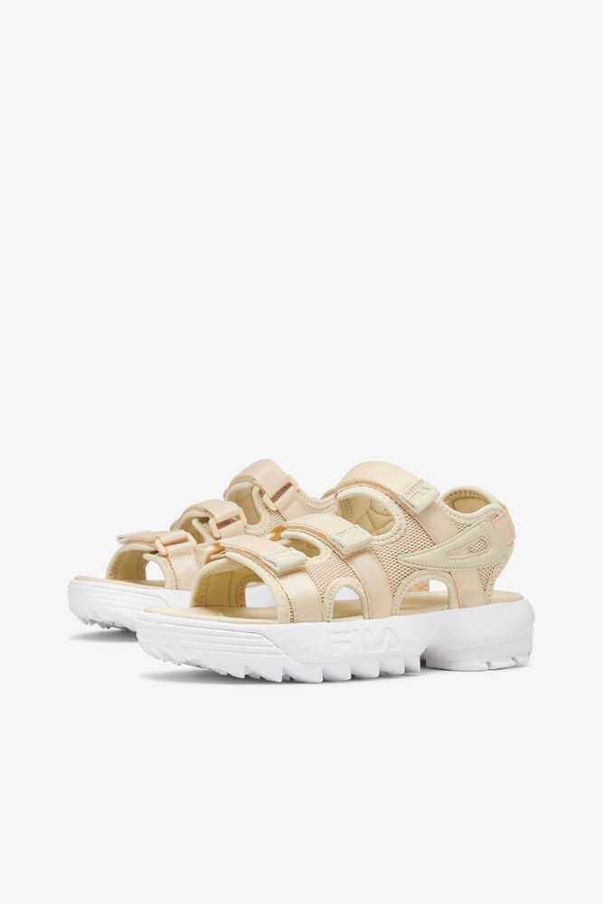 Brown white Women's FILA Disruptor Slide Sandals | USA-15756