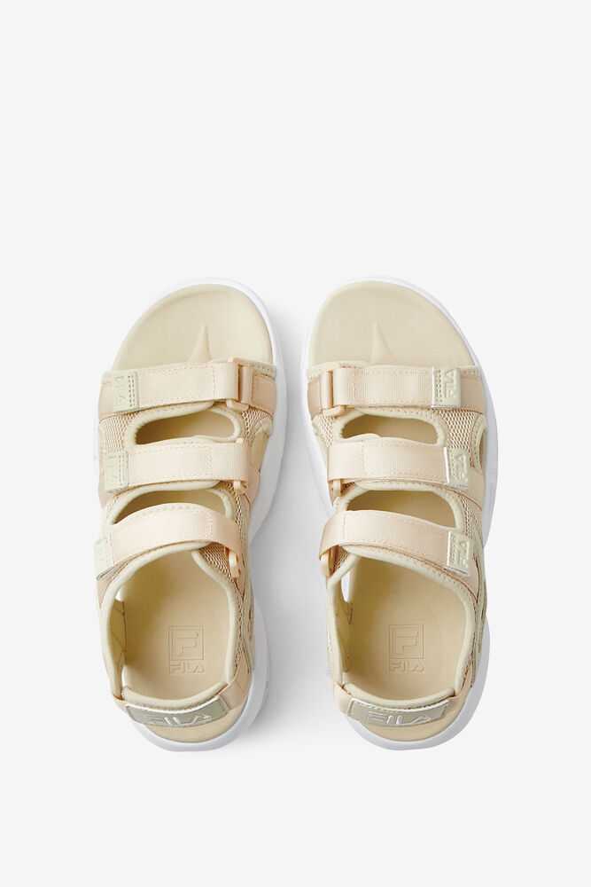 Brown white Women's FILA Disruptor Slide Sandals | USA-15756