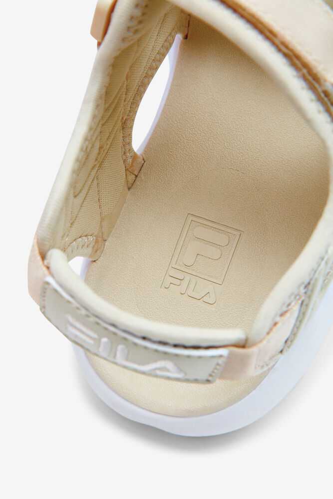 Brown white Women's FILA Disruptor Slide Sandals | USA-15756