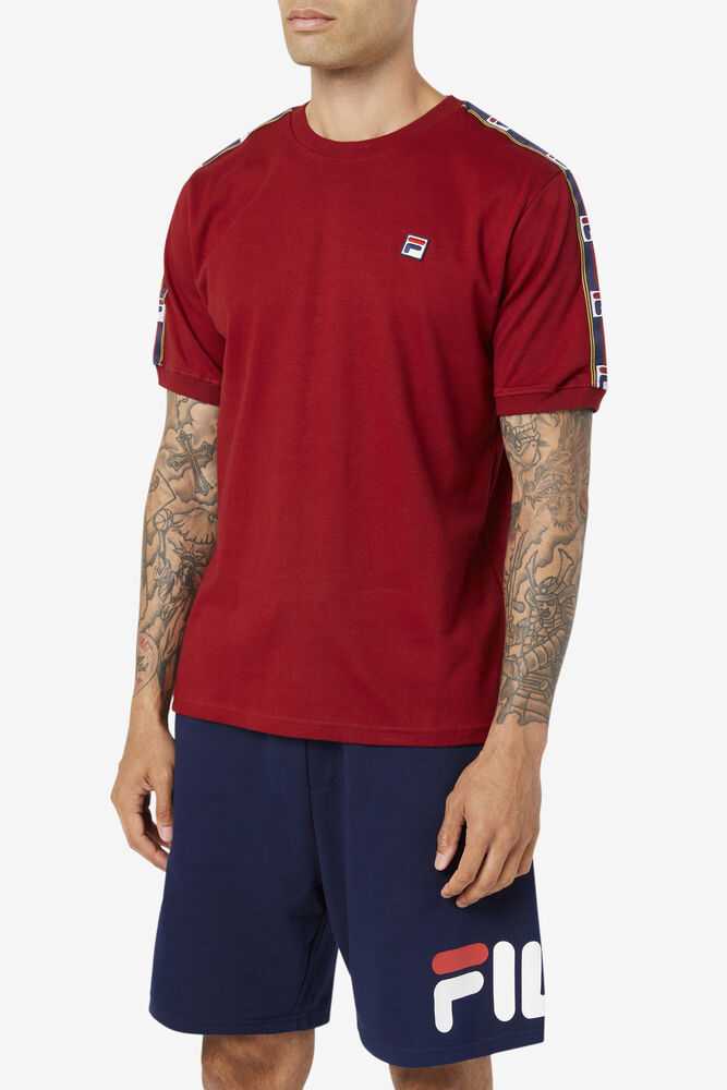 Burgundy Men's FILA Oliver T-shirts | USA-504269