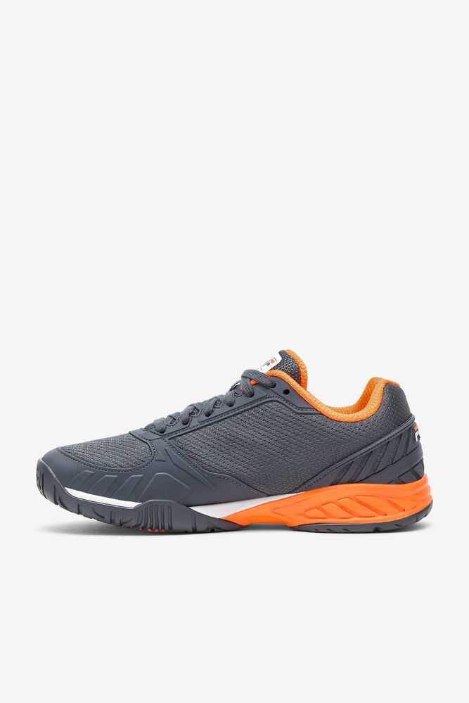 Dark Grey White Orange Men's FILA Volley Zone Pickleball Shoes | USA-16110