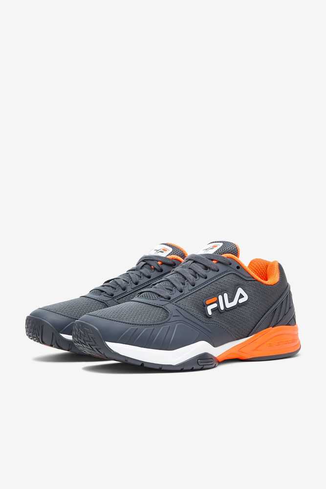 Dark Grey White Orange Men's FILA Volley Zone Pickleball Shoes | USA-16110