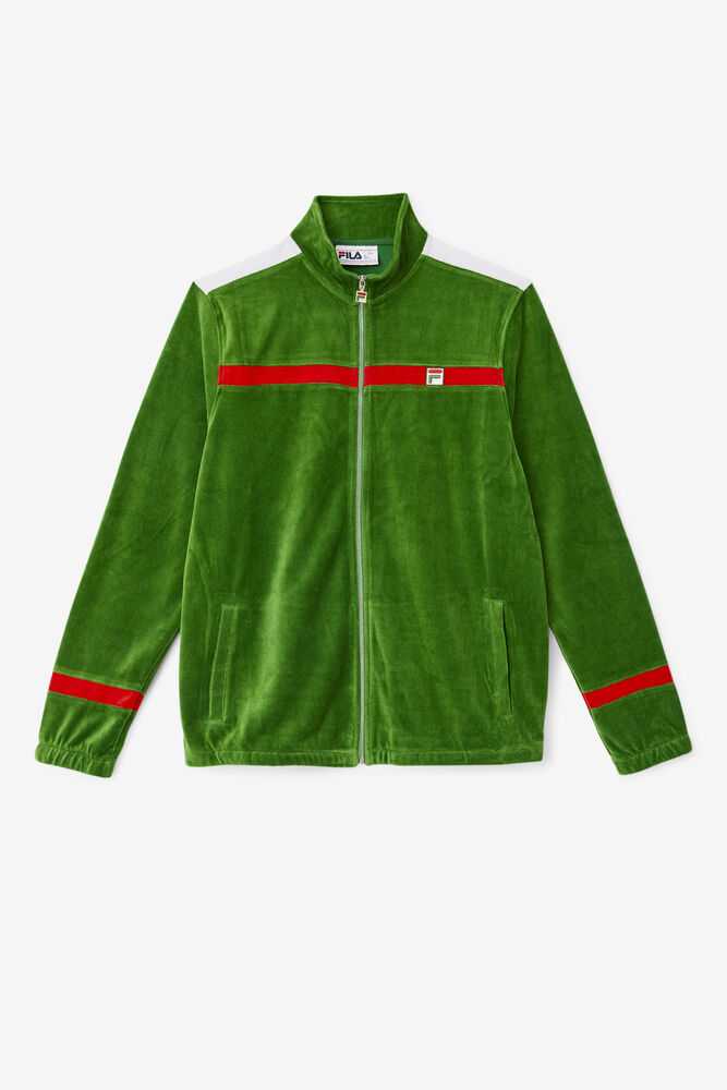 Deep Green White Red Men\'s FILA Ravid Velour Jacket | USA-192645