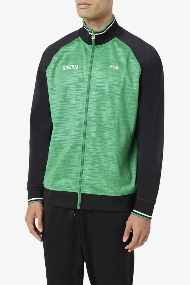 Green Black White Men's FILA Nigeria Track Jackets | USA-16196