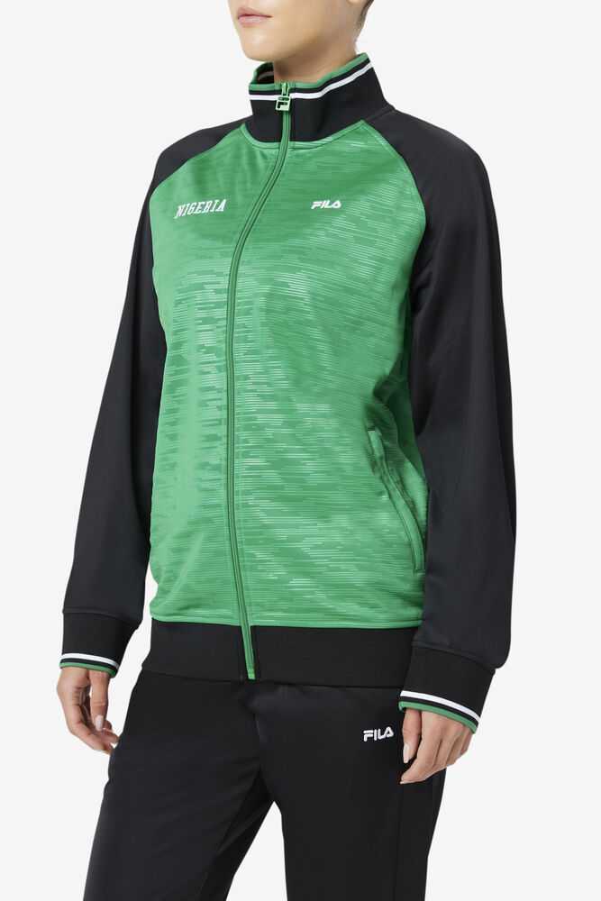 Green Black White Women's FILA Nigeria Track Jackets | USA-15498