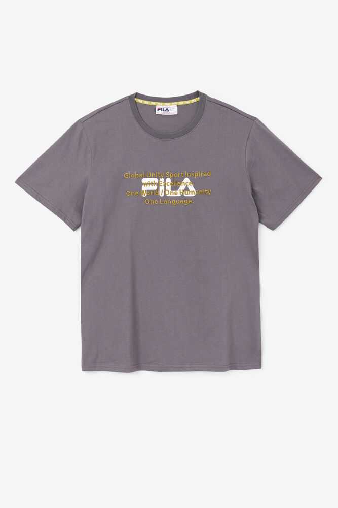 Grey Men\'s FILA Pepacton T-shirts | USA-034589